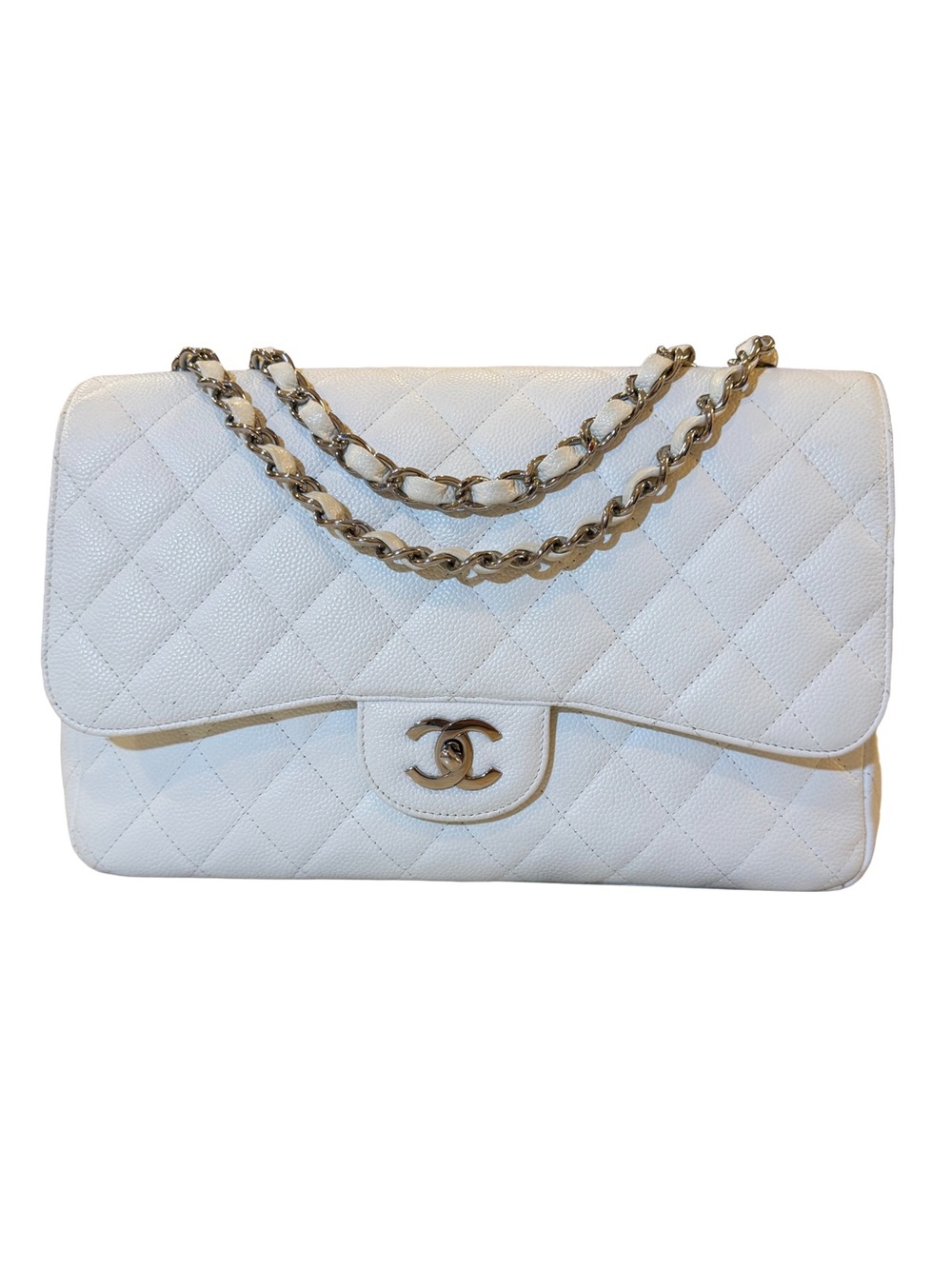 CHANEL Jumbo Single Flap White Caviar